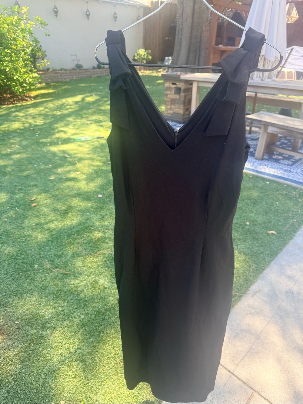 Black V-Neck Midi Dress with Bow-Tie Shoulder Straps